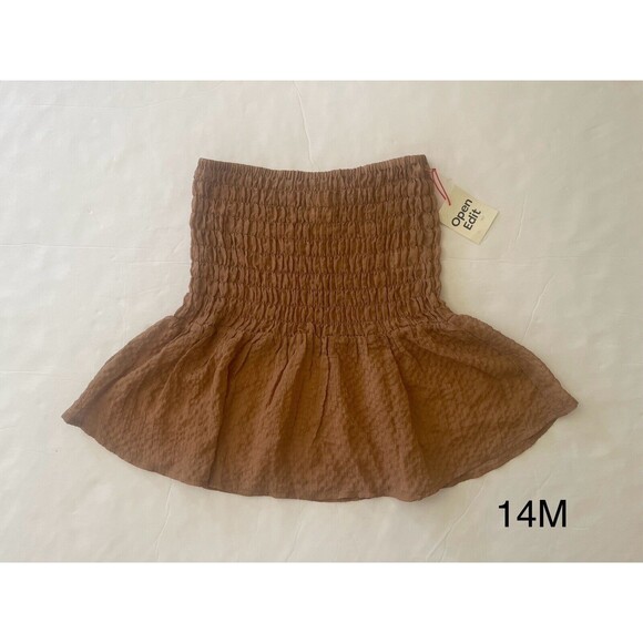 OPEN EDIT  Smocked‎ Semisheer Miniskirt - Tan Chanterelle Size XS - Picture 2 of 7